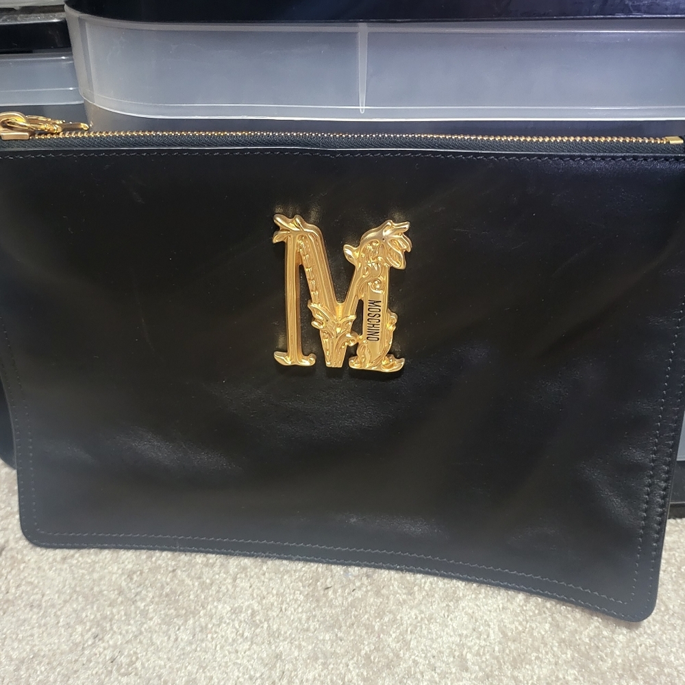 MOSCHINO black Leather Clutch